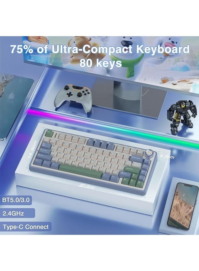 AULA F75 75% Wireless Mechanical Keyboard, Hot Swappable Creamy Keyboard, Pre-lubed Reaper Switches RGB Backlit Gaming Keyboards, 2.4GHz/Type-C/BT5.0(White & Green) - Image 5